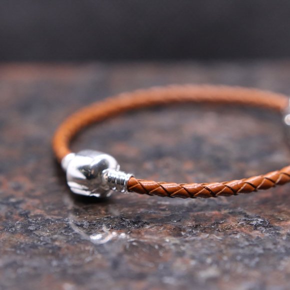 Brown Leather Bracelet with Sterling Silver Barrel Clasp - BRAND NEW - Picture 5 of 6